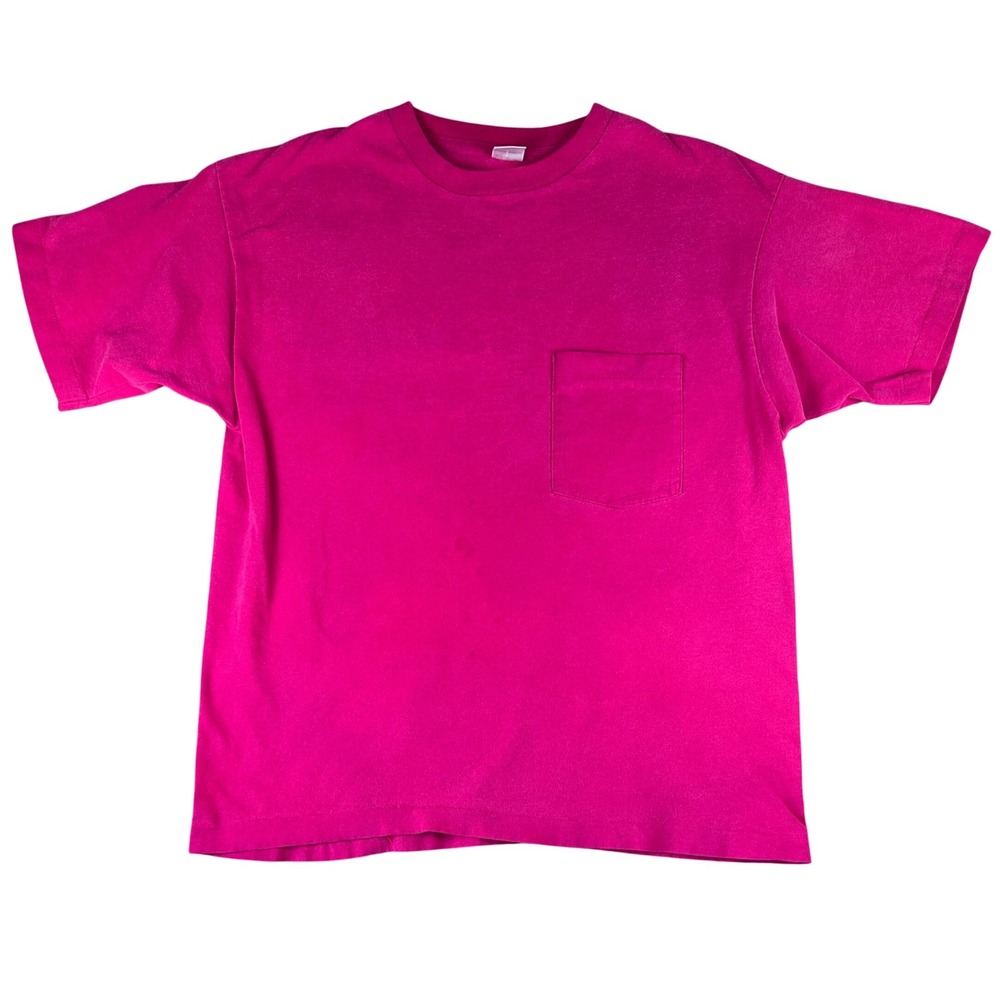 Vintage Fruit of the Loom Hot Pink Pocket T-Shirt XL Made in USA 90s Cotton Tee